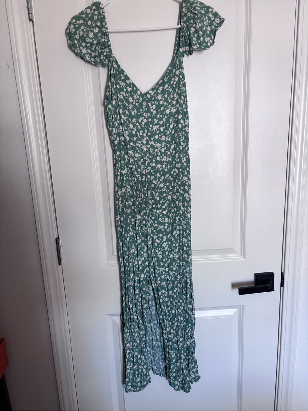 Workshop Republic Clothing Sage Green Floral Maxi Dress with Puff Sleeves